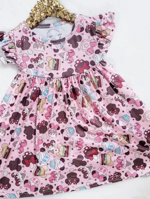 $15.00 EA - 2-3 X 1, 3-4 X 1, 4-5 X 1, 6-7 X 1  - Girls Fun Character Dresses - Pink Ice Cream Treats