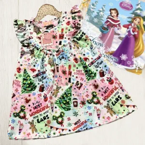 $15.00 EA - 4-5 X 1, 5-6 X 2 - Girls Fun Holiday Character Dresses - The Most Wonderful Time to Wear Ears