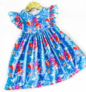 $5.00 EA - 6-7 X 2 - Girls Fun Character Dresses - Blue Mermaid