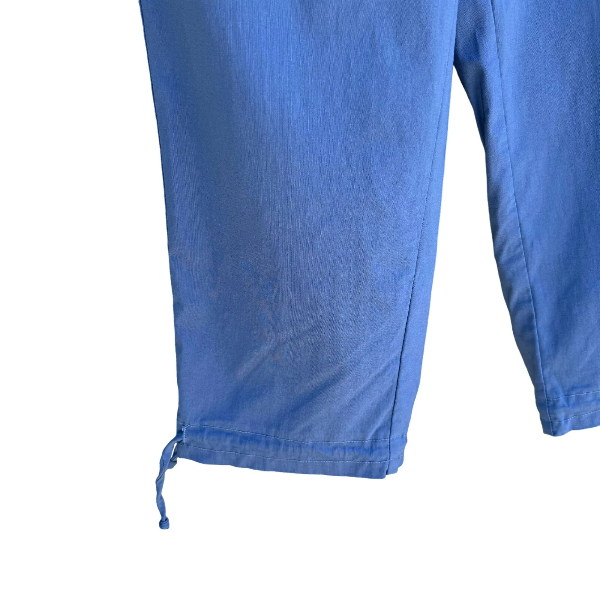 Caribou Vintage Womens Blue Flat Front Capri Stretch Drawstring Hem Pants - Med