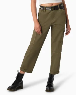 Contrast Stitch Cropped Cargo Pants - Military Green