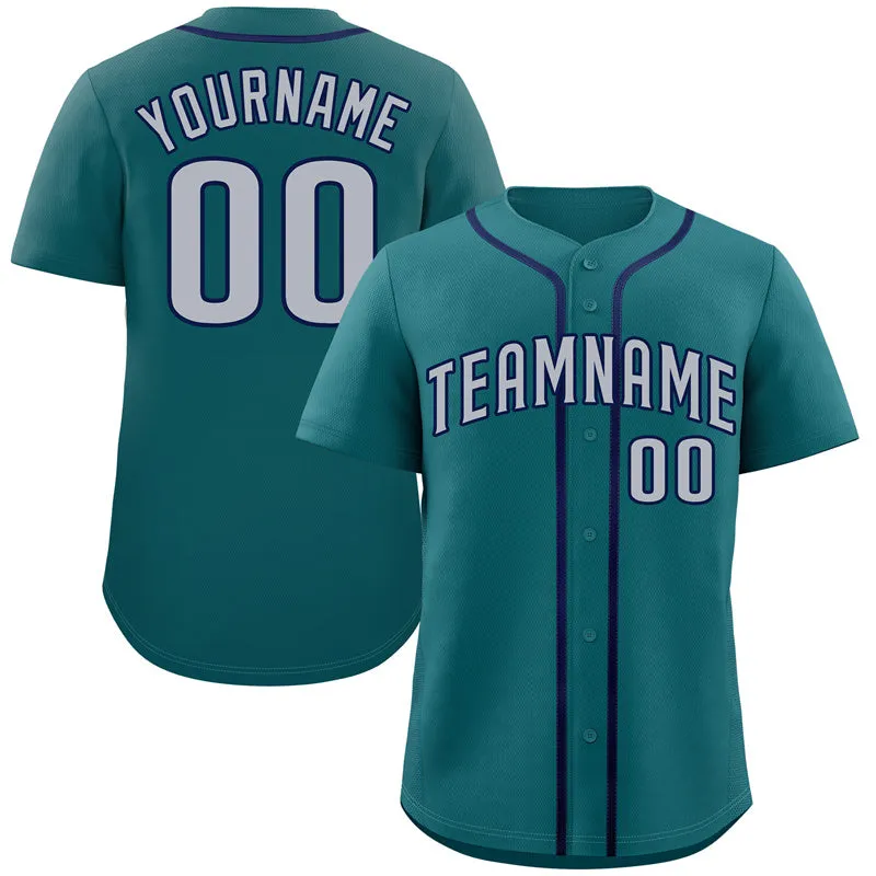 Custom Aqua Gray-Navy Bull Classic Style Authentic Baseball Jersey