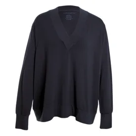 French Terry Long Sleeve Deep V-Neck -Navy