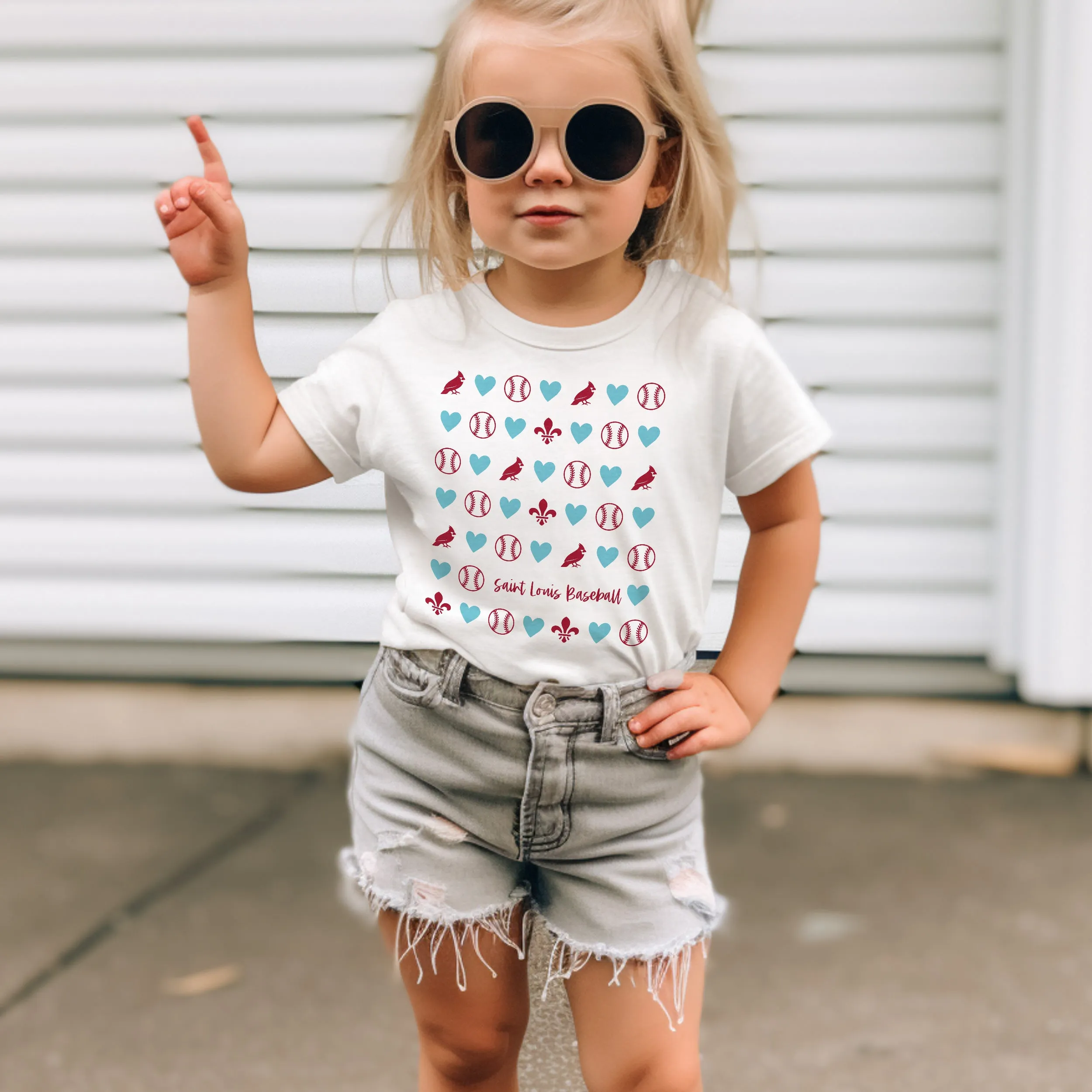 Girls St. Louis Baseball Hearts Cute Girls Baseball Birds Cardinals shirt