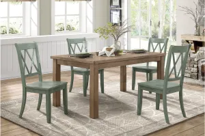 Janina Collection 5 Piece Dining Set with Teal Chairs