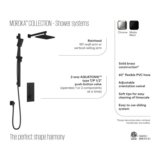 KALIA - MOROKA TB2 Shower system with push button valve - Vertical arm