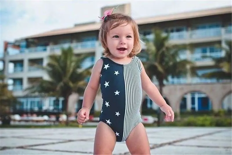 Navy Blue Stars Mom and Daughter matching swimwear