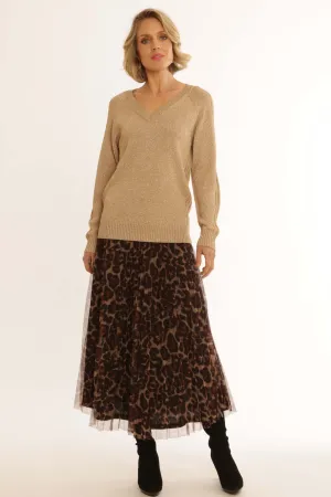 Pomodoro Clothing Leopard Mesh Skirt 62456