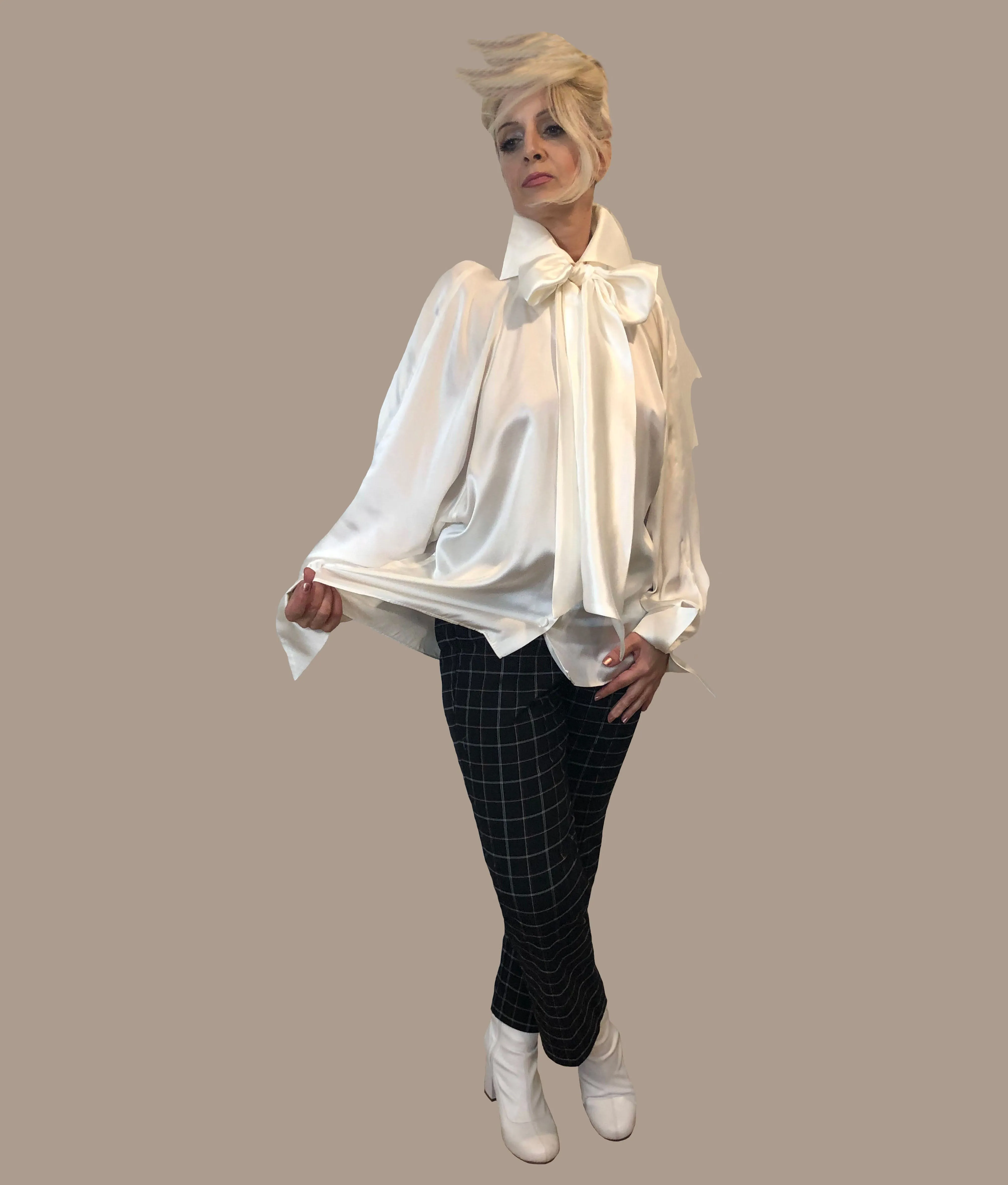 Pussy-bow Silk Charmeuse Shirt