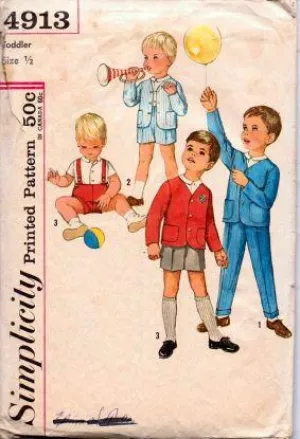 Simplicity 4913 Toddlers Jacket Shirt Shorts Pants Vintage 60's Pattern