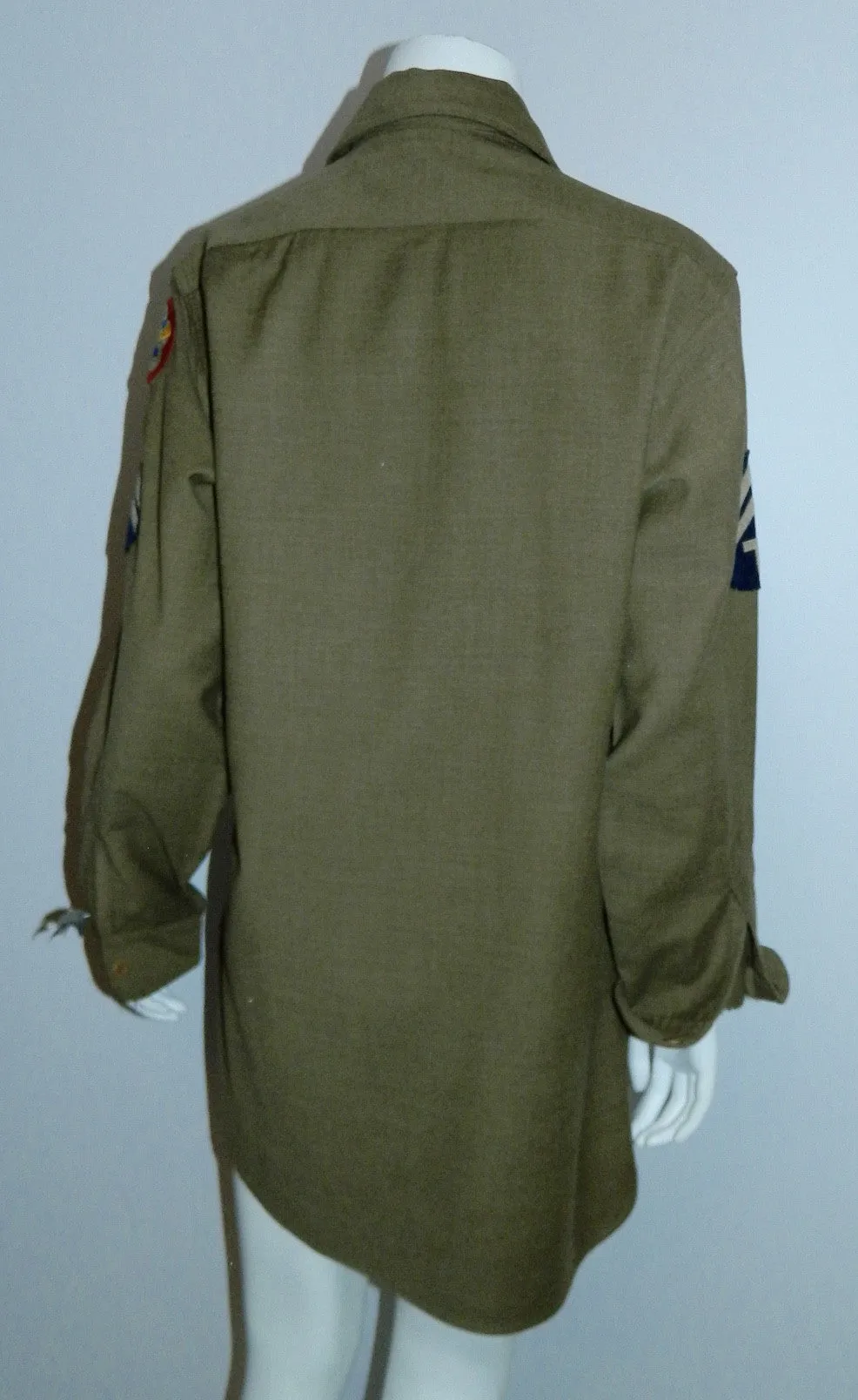 vintage 1940s US Army Coat Style OD flannel shirt T/5 Western Pacific Unit